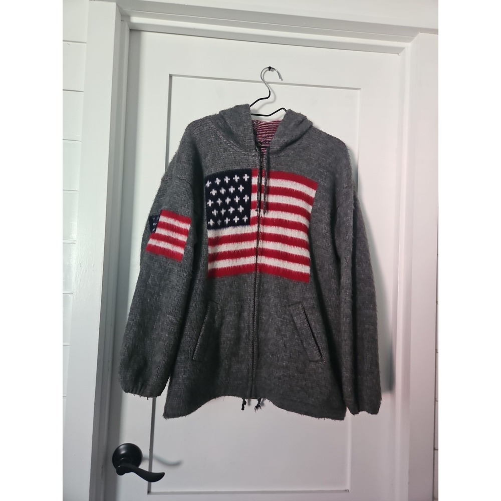 Tejidos Imalaya Ecuador Vintage Wool USA Flag Full Zip Hooded Sweater L